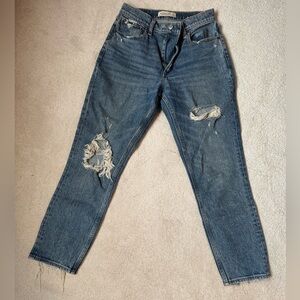 Abercrombie & Fitch Ripped Mid-Blue Boyfriend Jeans